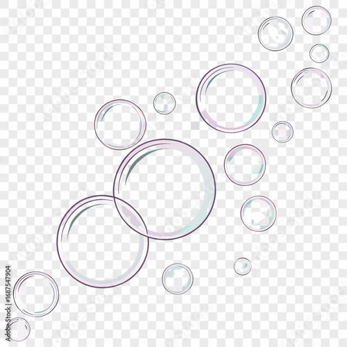 Delicate translucent bubbles float gracefully, hinting at purity, lightness, and fresh beginnings for your creative projects.