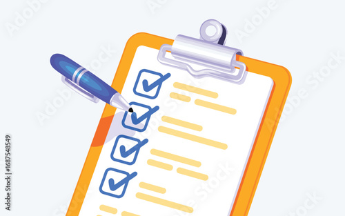 Clipboard with checklist and pen marking completed tasks