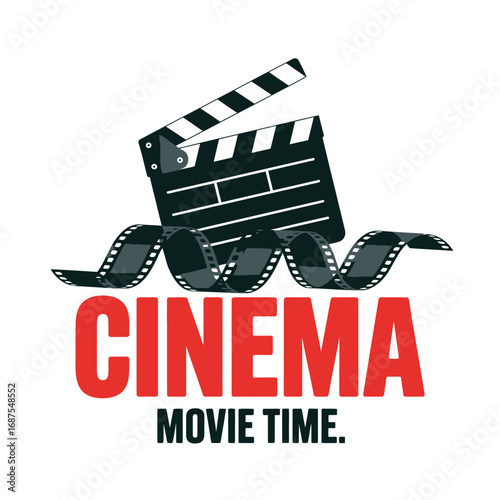 Cinema movie time with clapperboard and film reel