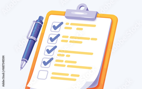 Clipboard with a checklist and pen showing completed tasks and one pending item