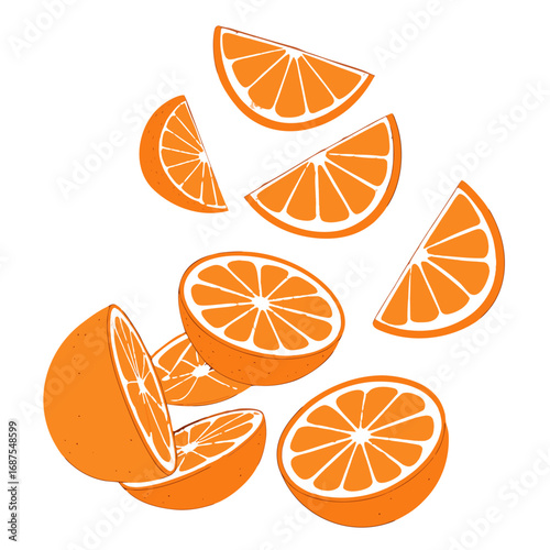 Fresh orange slices arranged against a black backdrop creating a vibrant and eye catching citrus fruit composition for healthy lifestyle
