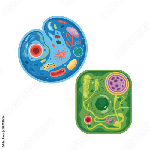 Illustration of a plant cell and an animal cell side by side