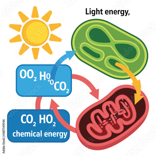 Diagram illustrating the process of photosynthesis and cellular respiration in plant cells