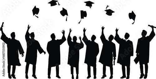 graduates celebrating success throwing caps high in air
