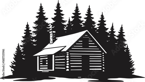 a cozy cabin nestled among tall pine trees