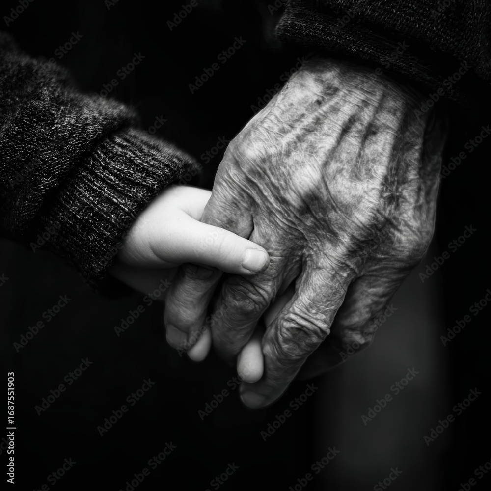 Fototapeta premium Two Hands Interlocking Showing Love and Generational Connection