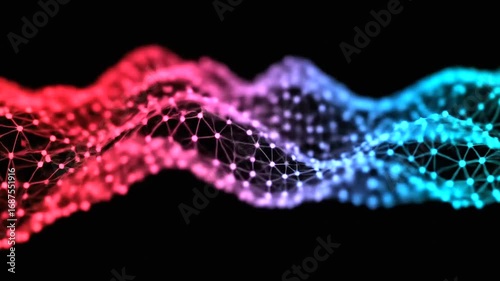 Abstract futuristic technology digital wave with dot connections, neon illumination