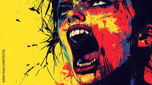 Vibrant Expression: A Colorful Portrayal of Raw Emotion and Intense Expression