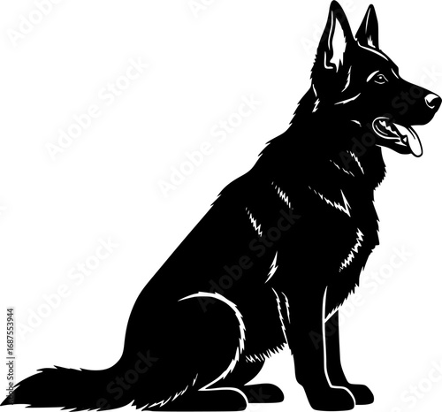 Black German Shepherd Silhouette Sitting vector