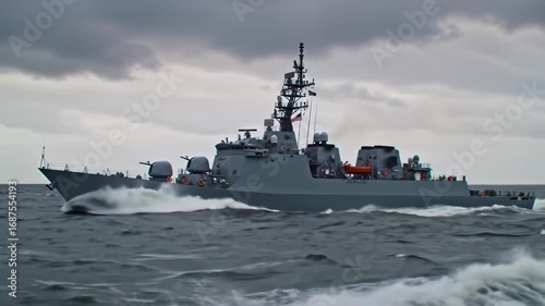 Powerful Warship at Sea