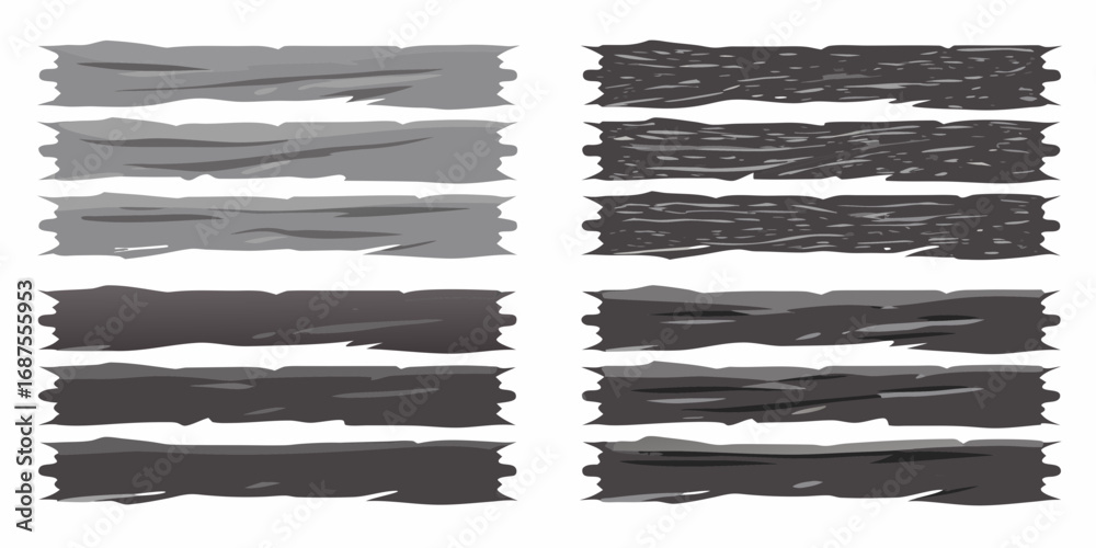 Obraz premium Collection of torn and weathered paper banners and textures in shades of gray and black