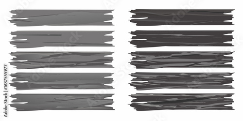 Collection of eight distressed grey wooden planks with rough edges and textured surfaces