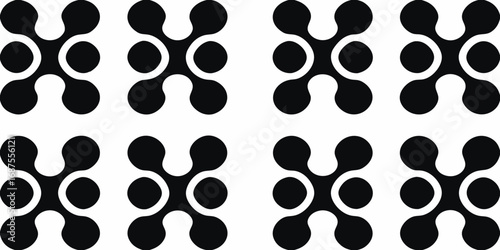 Seamless pattern of abstract black molecules or cells on a white background
