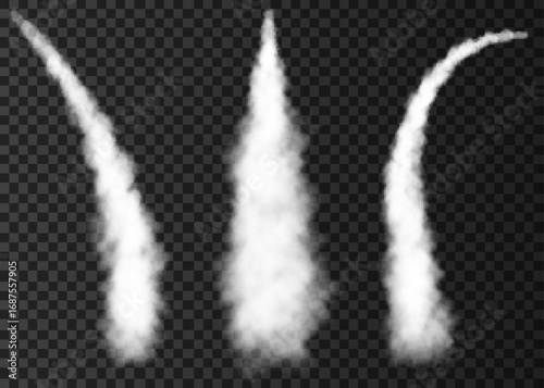 Smoke from space rocket  launch, airplane trail.