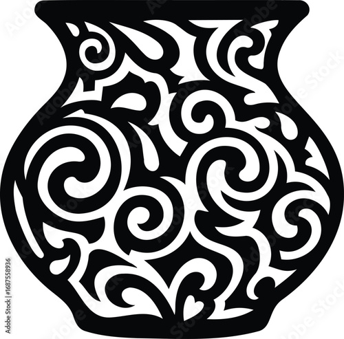 Elegant vase: A graceful and intricately designed black and white vase, a symbol of artistry and timeless beauty. The vase's delicate patterns add a touch of sophistication and refinement. 