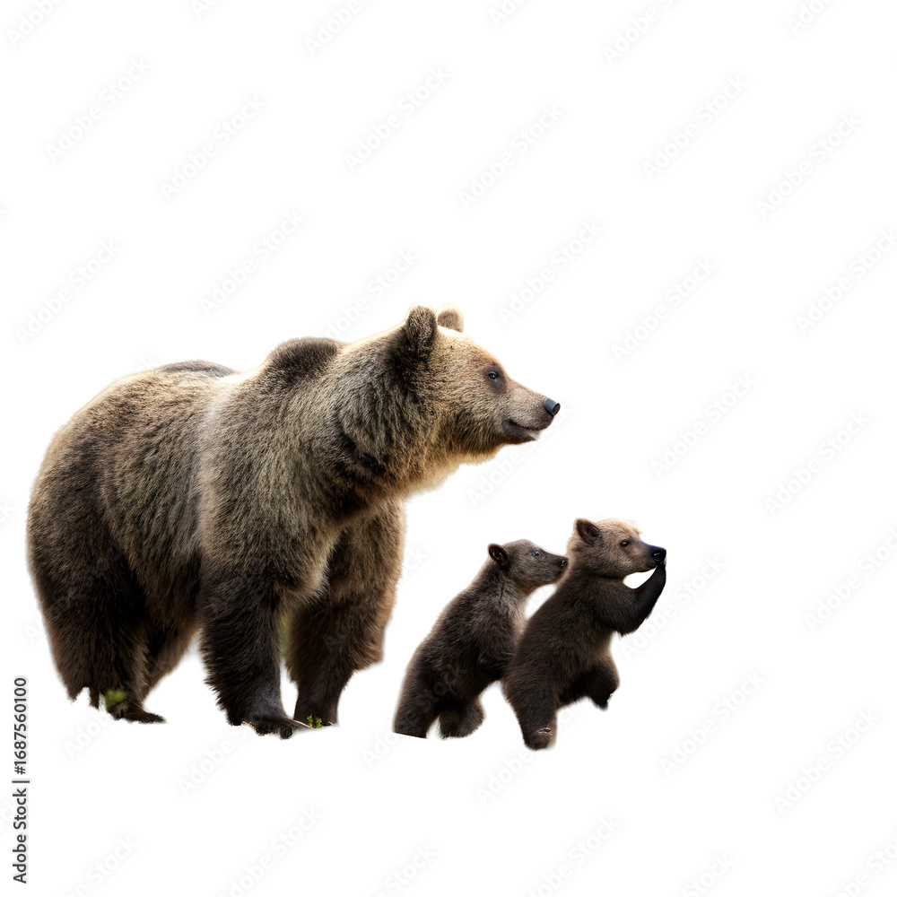 Obraz premium female-eurasian-brown-bear-and-her-cubs-in-boreal (1)
