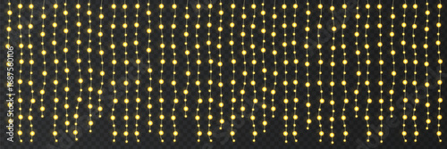 Festive Christmas light  glowing garland string on dark background.