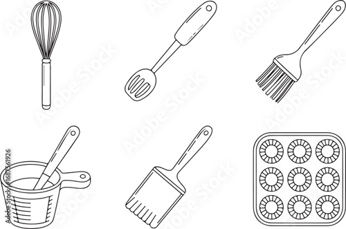 Collection of baking utensils and tools silhouette isolated on white background