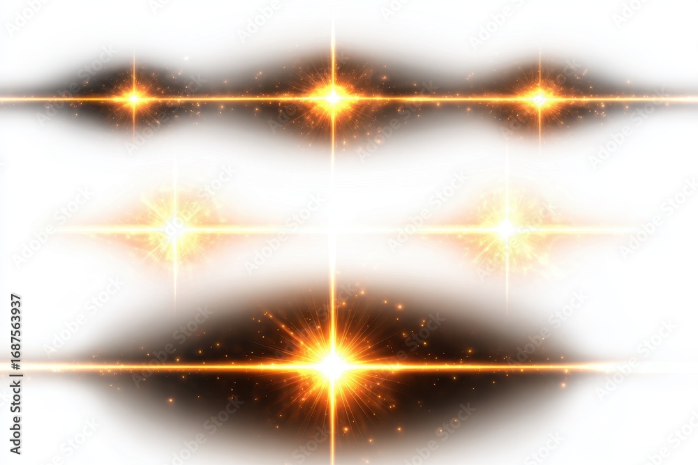 Fototapeta premium Set of light flare overlay effects. Glowing light isolated on white background, glow sparkle effect, light effects