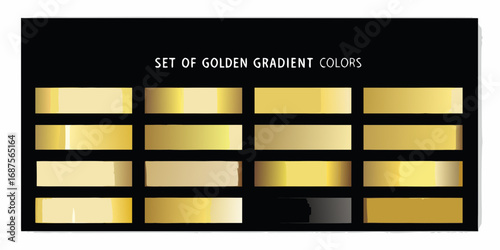 Collection of various golden gradient color swatches displayed on a black background for design inspiration