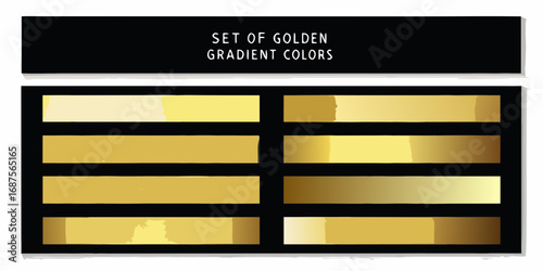 Collection of eight different golden gradient color swatches displayed in a grid format