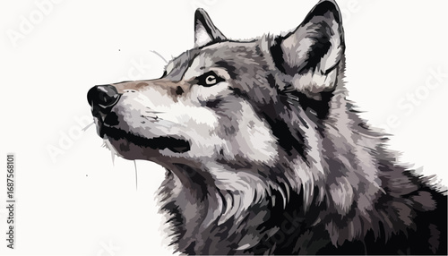 Wolf howling vector, clean black outline, isolated on white transparent background