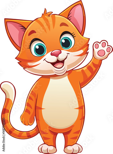 Playful Orange Kitten with Wide Eyes Raising Paw