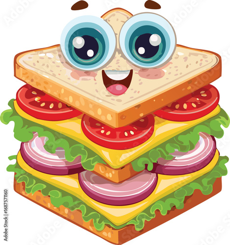 Adorable Cartoon Sandwich with Layers and Cute Eyes