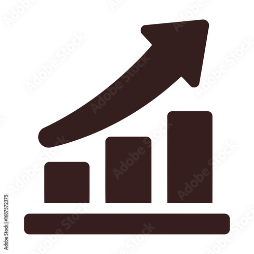A dark brown icon representing a bar graph with an upward trending arrow, symbolizing growth and progress