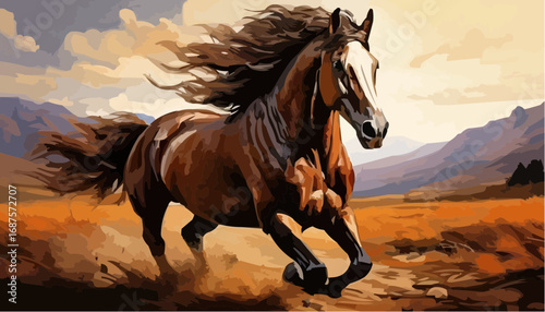 Horse running vector, dynamic silhouette, flat style, transparent background