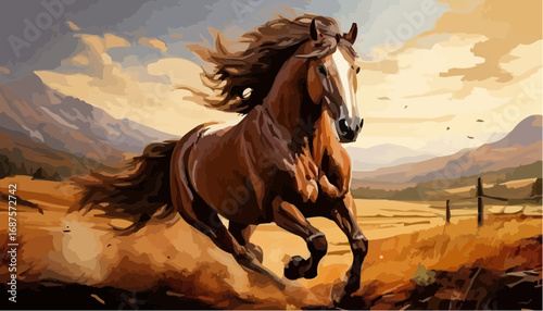 Horse running vector, dynamic silhouette, flat style, transparent background