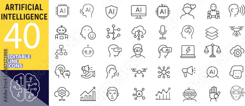Artificial Intelligence Thin Line Icons Set for Science and Technology