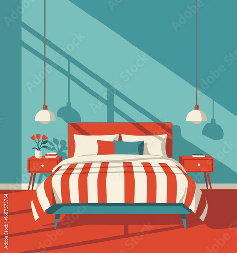 Red and blue modern bedroom