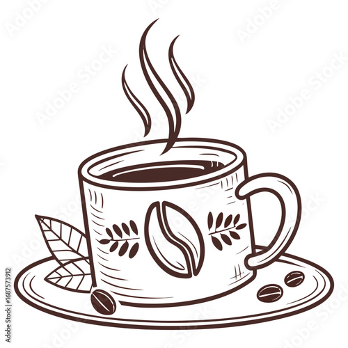 Elegant coffee cup illustration with steam rising for a delightful morning beverage design