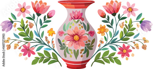 Ornamental Ceramic Vase with Intricate Floral Pattern