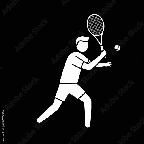 Dynamic tennis player in action hitting a powerful forehand stroke with focused intensity, capturing the thrill of the game and athletic prowess.