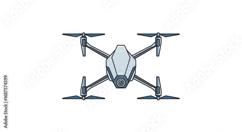 Sleek modern quadcopter drone with four propellers, illustrated in a top-down view.