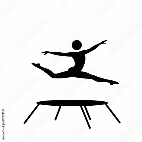 Dynamic gymnast leaps elegantly in mid-air from a trampoline, showcasing athletic grace and powerful movement, perfect for sports and fitness concepts.