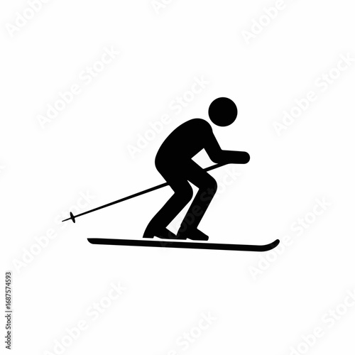 Dynamic skier gracefully carving down snowy slopes, capturing the thrill of winter sports adventure and athletic pursuit