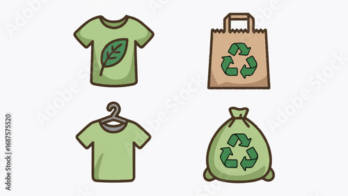 Eco friendly and sustainable lifestyle concept with green clothes and recycling symbols promoting responsible consumerism and environmental awareness