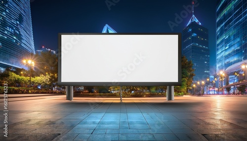modern city street with illuminated blank billboard at night perfect for advertising mockup and urban presentation purposes