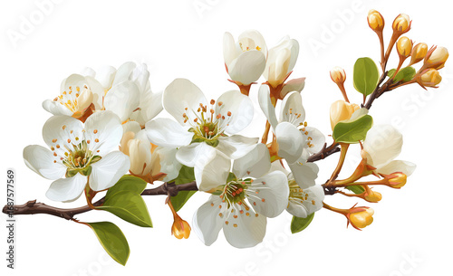 white pear tree branch with flowers and buds, jpeg, png, transparent