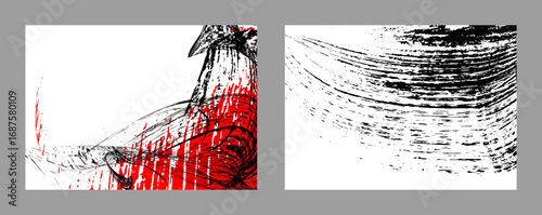 Strokes of black and red paint on a white background. Set of two templates. Graffiti element. Design template for the design of banners, posters, booklets, covers. EPS