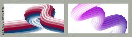 Futuristic abstract bright volumetric background. Waves, lines. Creative modern background. Set of two covers. Cover design, wallpaper, background Vector EPS