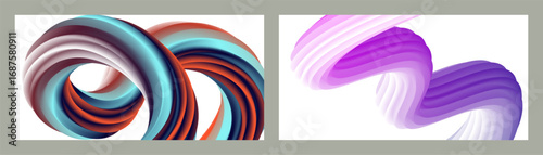 Futuristic abstract bright volumetric background. Waves, lines. Creative modern background. Set of two covers. Cover design, wallpaper, background Vector EPS