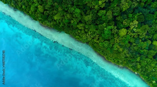 Aerial view of the blue sea forest