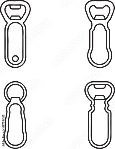 Set of Beer Bottle Opener Outline vector illustration isolated On Transparent Background