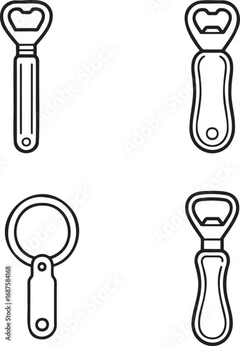 Set of Beer Bottle Opener Outline vector illustration isolated On Transparent Background