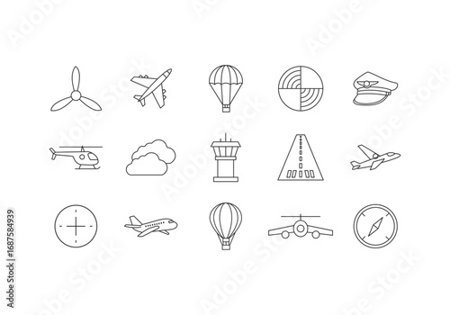 Aviation Icon Bundle Line Art Style Symbol Vector Template