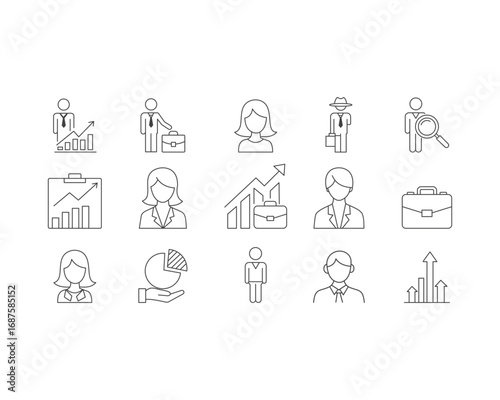 Business People Icon Set Line Art Style Template